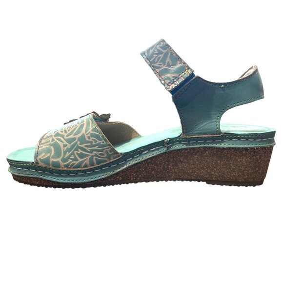 LArtiste Spring Step Floral Leather Sandals Teal Blue Art Womens EU 39 / US 8.5 - Picture 4 of 10